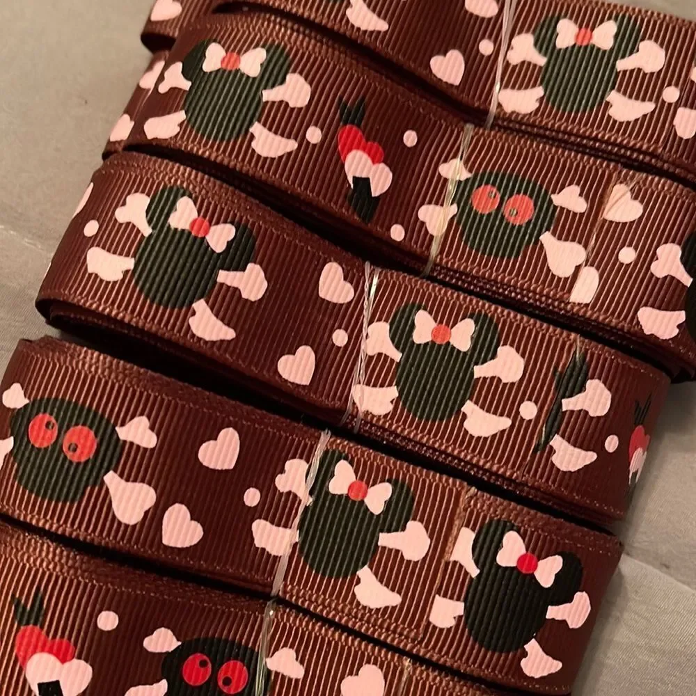 Grosgrain printed Ribbon 7/8” NEW 5 yards Minnie Mouse brown skull Jolly Roger